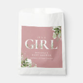 Het is een meisje groene stoffige roze roze baby s bedankzakje (Voorkant)