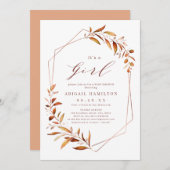 Het is een Meisje Herfst Greenery Geometrisch Baby Kaart (Voorkant / Achterkant)