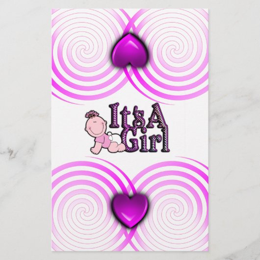 Het is een meisje ingecheckte tekst w / Baby Snoep Briefpapier (Voorkant)