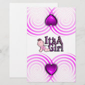 Het is een meisje ingecheckte tekst w / Baby Snoep Briefpapier (Voorkant / Achterkant)