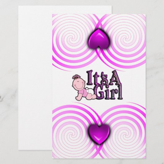 Het is een meisje ingecheckte tekst w / Baby Snoep Briefpapier (Voorkant / Achterkant)