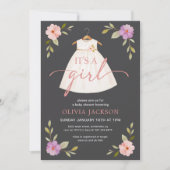 Het is een meisje jurk grijs Baby shower uitnodigi Kaart (Voorkant)