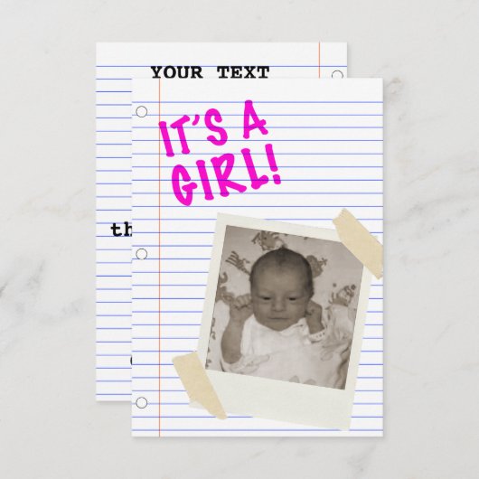 Het is een meisje. kaart (Voorkant / Achterkant)