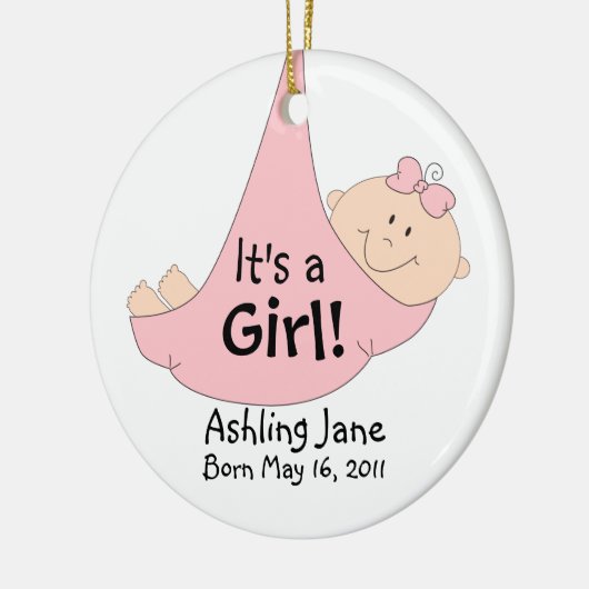 Het is een meisje! keramisch ornament (Links)