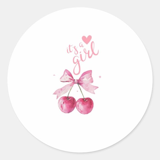 Het is een meisje kers babyshower sticker (Voorkant)