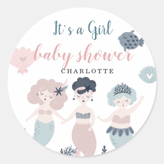 Het is een meisje, kleine zeemeermin, Baby shower  Ronde Sticker (Voorkant)