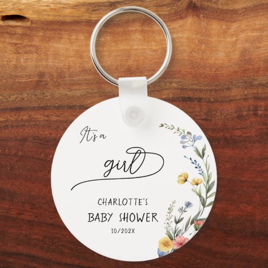Het is een meisje! Kleurrijk Wildflower Baby showe Sleutelhanger (Achterkant)