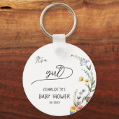 Het is een meisje! Kleurrijk Wildflower Baby showe Sleutelhanger (Voorkant)