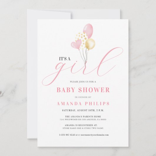 Het is een meisje kleurrijke ballonnen save the date (Voorkant)