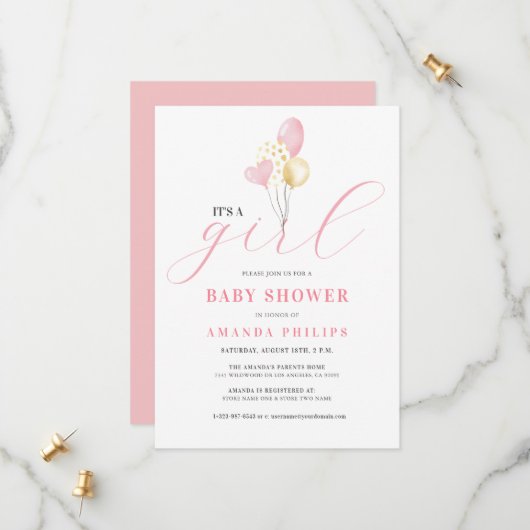 Het is een meisje kleurrijke ballonnen save the date (Voorkant / Achterkant in situ)