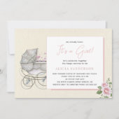 Het is een meisje  koets en rozen baby shower kaart (Voorkant)