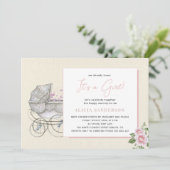 Het is een meisje  koets en rozen baby shower kaart (Staand voorkant)