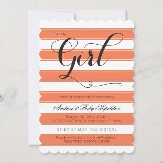 Het is een meisje | Koraal Baby shower Kaart (Voorkant)