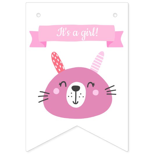 Het is een meisje. | Kute Pink Bunny Kids Birthday Vlaggetjes (Derde vlag)