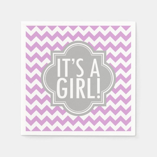 Het is een meisje lavendel chevron en grijs servetten (Voorkant)