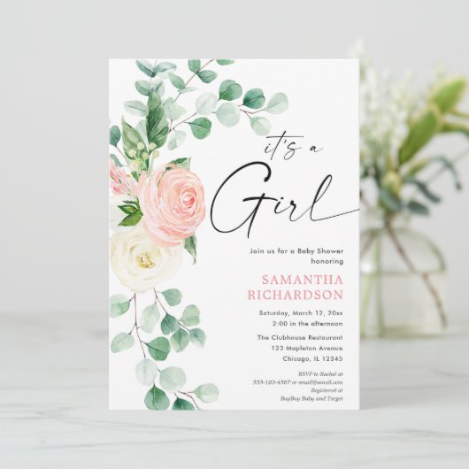 Het is een Meisje lente bloemengroen eucalyptus ba Kaart (Staand voorkant)