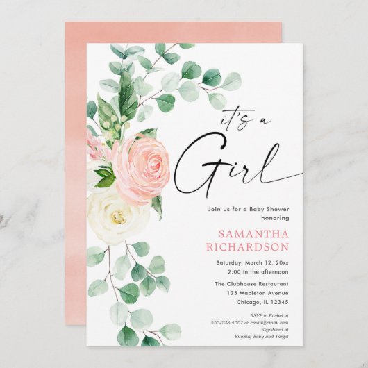 Het is een Meisje lente bloemengroen eucalyptus ba Kaart (Voorkant / Achterkant)