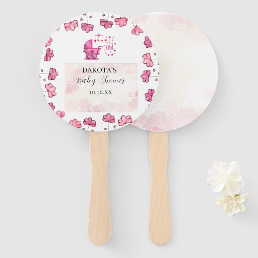 Het is een meisje Leuke illustratie Roze Baby show Handwaaier (Voorkant en achterkant)