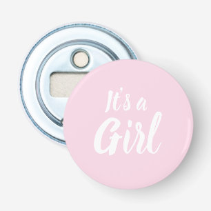 Het is een meisje, lichtroze baby shower-sekse. button flesopener