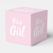 Het is een meisje, lichtroze baby shower, seksespe bedankdoosjes (Achterkant)