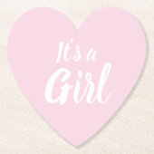 Het is een meisje, lichtroze baby shower, seksespe kartonnen onderzetters (Voorkant)