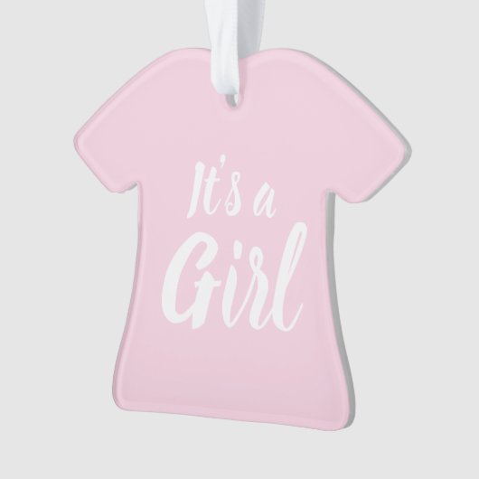 Het is een meisje, lichtroze baby shower, seksespe ornament (voorkant)