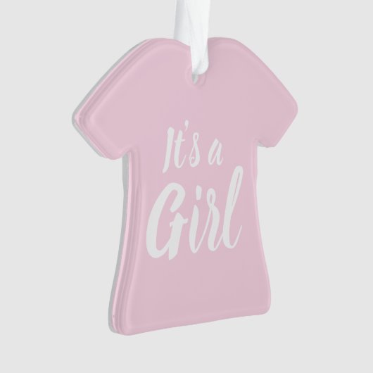Het is een meisje, lichtroze baby shower, seksespe ornament (voorkant)