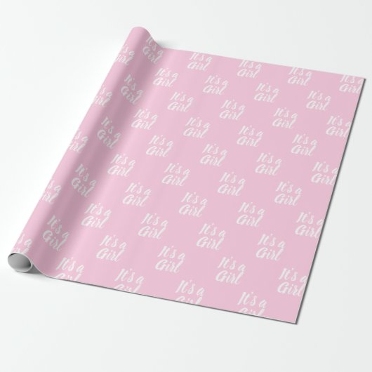 Het is een meisje, lichtroze wit baby shower cadea cadeaupapier (Uitgerold)