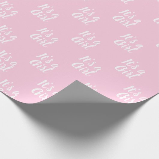 Het is een meisje, lichtroze wit baby shower cadea cadeaupapier (Hoek)