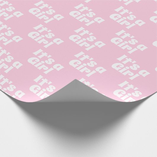 Het is een meisje, lichtroze wit baby shower cadea cadeaupapier (Hoek)