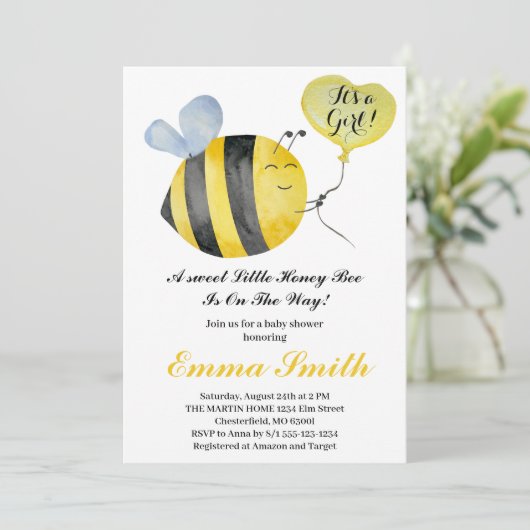 Het is een meisje Little Honey Bee Baby Shower   Kaart (Staand voorkant)