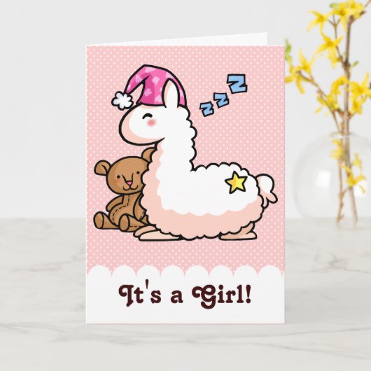 Het is een meisje Llama! Kaart (Gele Bloem)