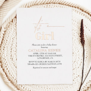 Het is een meisje Luxe Roos Gold Foil Baby shower Folie Uitnodiging