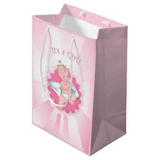 "Het is een meisje!" Medium Cadeauzakje (Voorkant Gekanteld)