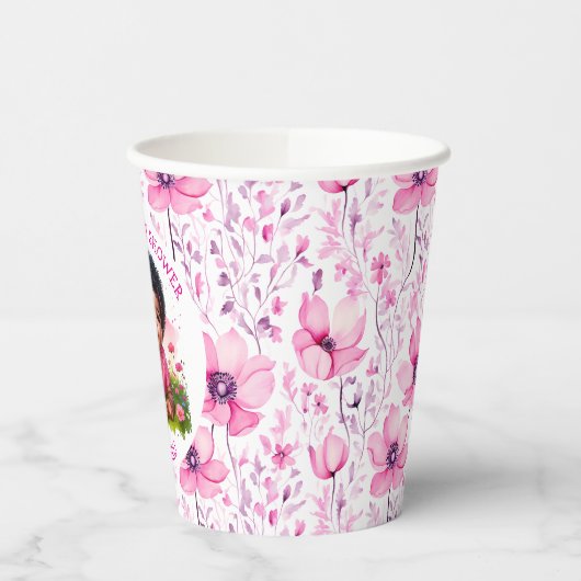 Het is een meisje | Meisjes bloemenBaby shower Papieren Bekers (Links)