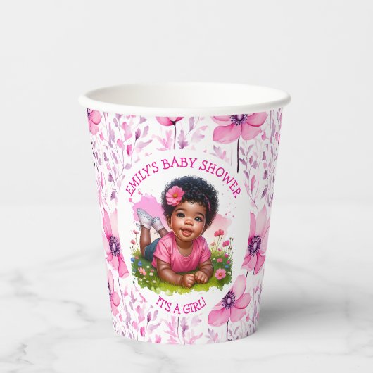 Het is een meisje | Meisjes bloemenBaby shower Papieren Bekers (Voorkant)
