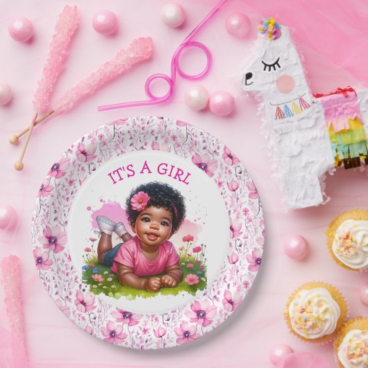 Het is een meisje | Meisjes bloemenBaby shower Papieren Bordje (Feest)