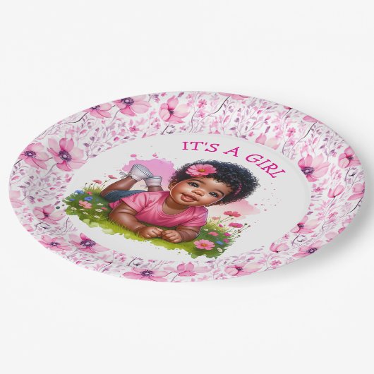 Het is een meisje | Meisjes bloemenBaby shower Papieren Bordje (Gekanteld)
