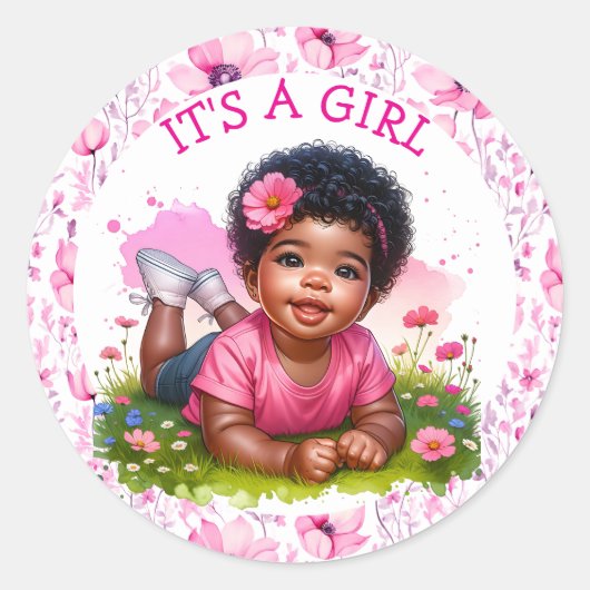 Het is een meisje | Meisjes bloemenBaby shower Ronde Sticker (Voorkant)