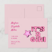 Het is een meisje met 3D Pink Star Custom Aankondigingskaart (Voorkant / Achterkant)