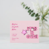 Het is een meisje met 3D Pink Star Custom Aankondigingskaart (Staand voorkant)
