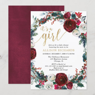 Het is een meisje met een gouden kerst-baby shower kaart