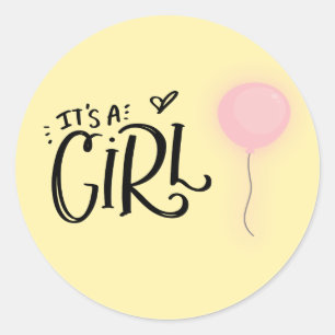 Het is een meisje met een roze ballon ronde sticker