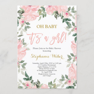 Het is een meisje met een roze waterverf flora Bab Kaart