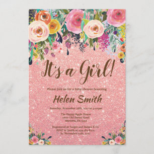 Het is een meisje met Floral Roos Glitter Baby sho Kaart