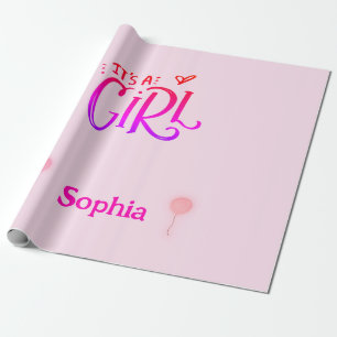 Het is een meisje met roze ballonnen gepersonalise cadeaupapier