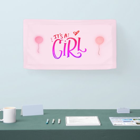 Het is een meisje met roze ballonnen spandoek (Beurs)