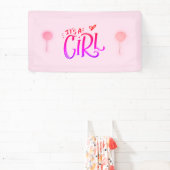 Het is een meisje met roze ballonnen spandoek (Insitu)