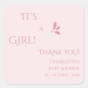 Het is een meisje! Minimalisme Pastel Roze Baby Sh Vierkante Sticker