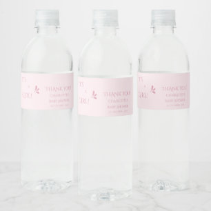 Het is een meisje! Minimalisme Pastel Roze Baby Sh Waterfles Etiket